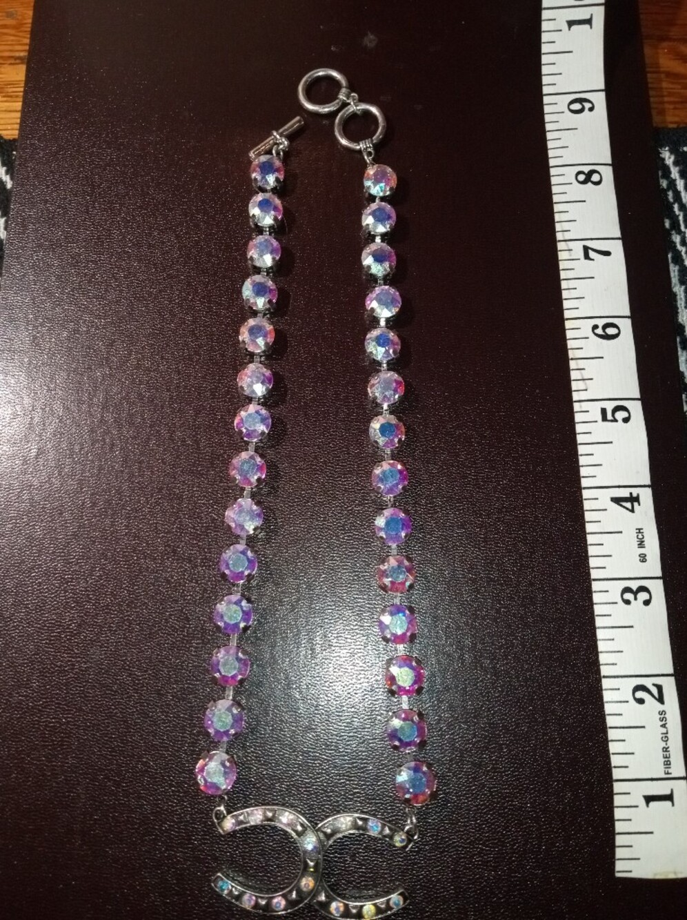 Rhinestone Double-Crescent Pendant Necklace - Iridescent